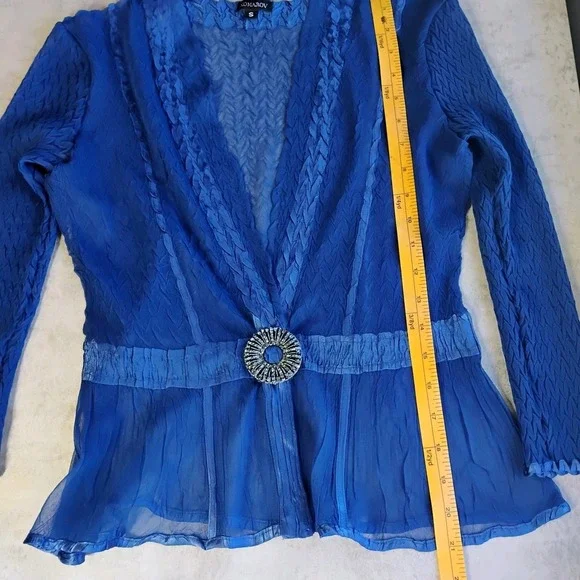 Komarov Sheer Cardigan Topper Women Small Blue Brooch Crinkle Mother Of Bride - Picture 10 of 11